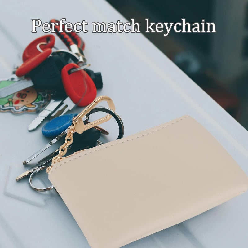 Veki Coin Purse Change Mini Purse Wallet With Key Chain Ring Zipper for Men Women Fashionable Bag Key Chain Pendant Leather Classic Clutch Purse (Solid color-White) - Image 4